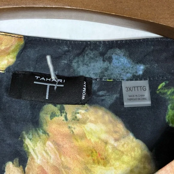 Nwot Tahari Floral Blouse 3X Plus Size Short Sleeve Boho Retro Summer Coastal - Picture 3 of 7